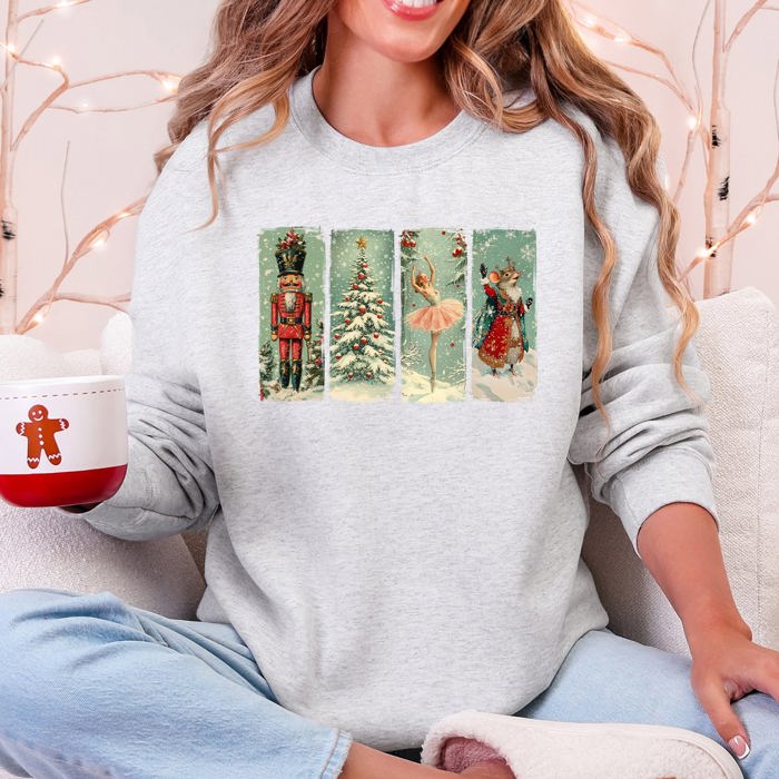 Nutcracker Ballet Santa Christmas Retro Whimsical Holiday Graphic Cozy Sweatshirt