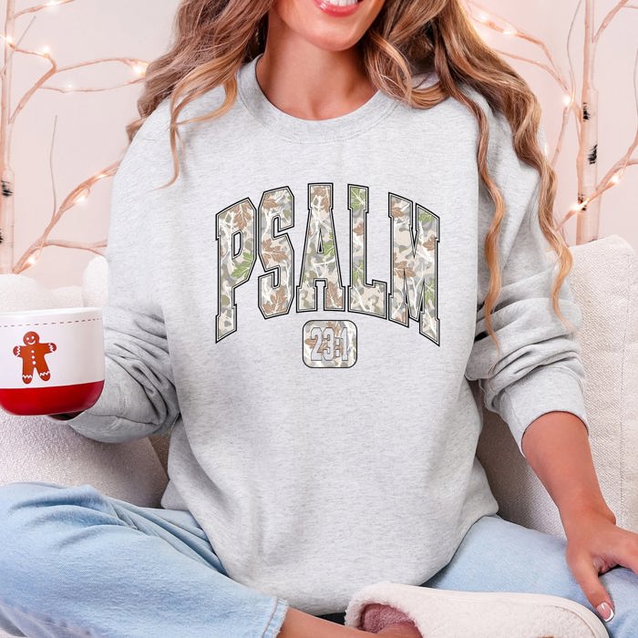 Psalm 23 Camo Christmas Faith Gospel Cozy Vintage Holiday Seasonal Graphic Sweatshirt