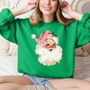  Retro Pink Santa Leopard Cheetah Print Christmas Holiday Graphic Cozy Fleece Jolly Season Sweatshirt