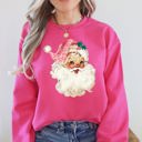 Large Heliconia Bright Pink Retro Pink Santa Leopard Cheetah Print Christmas Holiday Graphic Cozy Fleece Jolly Season Sweatshirt