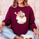 XXXL Maroon Retro Pink Santa Leopard Cheetah Print Christmas Holiday Graphic Cozy Fleece Jolly Season Sweatshirt