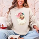 Large Sand Retro Pink Santa Leopard Cheetah Print Christmas Holiday Graphic Cozy Fleece Jolly Season Sweatshirt