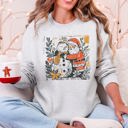 Small Ash Light Gray Santa And Snowman Christmas Sketch Vintage Retro Nostalgic Cozy Whimsical Sketchy Holiday Vibe Art Print Sweatshirt