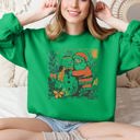XL Irish Bright Green Santa And Snowman Christmas Sketch Vintage Retro Nostalgic Cozy Whimsical Sketchy Holiday Vibe Art Print Sweatshirt