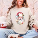  Christmas Geese Retro Santa Faux Quilt Cozy Plush Fleece Lined Holiday Sweatshirt