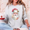 XXL Ash Light Gray Christmas Geese Retro Santa Faux Quilt Cozy Plush Fleece Lined Holiday Sweatshirt