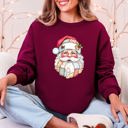 Small Maroon Christmas Geese Retro Santa Faux Quilt Cozy Plush Fleece Lined Holiday Sweatshirt