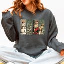 Large Dark Gray Heather Santa Snowman Christmas Tree Reindeer Holiday Icons Cozy Festive Seasonal Sweatshirt