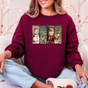 Small Maroon Santa Snowman Christmas Tree Reindeer Holiday Icons Cozy Festive Seasonal Sweatshirt