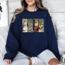 Large Navy Santa Snowman Christmas Tree Reindeer Holiday Icons Cozy Festive Seasonal Sweatshirt