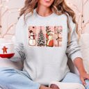 Large Ash Light Gray Santa Snowman Reindeer Christmas Tree Retro Vintage Inspired Festive Design Graphic Sweatshirt