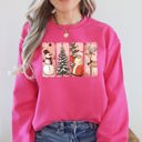 XL Heliconia Bright Pink Santa Snowman Reindeer Christmas Tree Retro Vintage Inspired Festive Design Graphic Sweatshirt