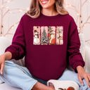 Small Maroon Santa Snowman Reindeer Christmas Tree Retro Vintage Inspired Festive Design Graphic Sweatshirt