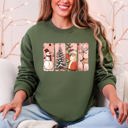 XXL Military Green Santa Snowman Reindeer Christmas Tree Retro Vintage Inspired Festive Design Graphic Sweatshirt