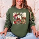 XL Military Green Small Town Christmas, Country, Farm Life, Santa Cozy Holiday Festive Farmhouse Charm Sweatshirt