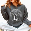 Small Dark Gray Heather Snowman Dog Christmas Holiday Scene Retro Snowflake Pet Portrait Graphic Sweatshirt
