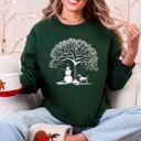 Large Forest Green Snowman Dog Christmas Holiday Scene Retro Snowflake Pet Portrait Graphic Sweatshirt