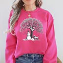 XXXL Heliconia Bright Pink Snowman Dog Christmas Holiday Scene Retro Snowflake Pet Portrait Graphic Sweatshirt
