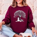Large Maroon Snowman Dog Christmas Holiday Scene Retro Snowflake Pet Portrait Graphic Sweatshirt
