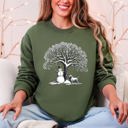 XXXL Military Green Snowman Dog Christmas Holiday Scene Retro Snowflake Pet Portrait Graphic Sweatshirt