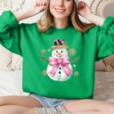  Snowman Christmas Snow Bow Ribbon Festive Holiday Print With Cheery Ribbon Accents Sweatshirt