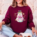 XXXL Maroon Snowman Christmas Snow Bow Ribbon Festive Holiday Print With Cheery Ribbon Accents Sweatshirt