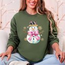 XXXL Military Green Snowman Christmas Snow Bow Ribbon Festive Holiday Print With Cheery Ribbon Accents Sweatshirt