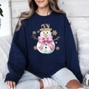 Large Navy Snowman Christmas Snow Bow Ribbon Festive Holiday Print With Cheery Ribbon Accents Sweatshirt