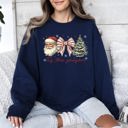 Medium Navy Tis The Season, Santa, Christmas Tree Graphic Sweatshirt