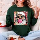 Large Forest Green Vintage Santa Sketched Christmas Bubble Gum Illustration Retro Cozy Festive Seasonal Sweatshirt
