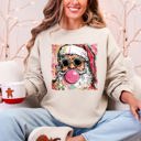 Medium Sand Vintage Santa Sketched Christmas Bubble Gum Illustration Retro Cozy Festive Seasonal Sweatshirt