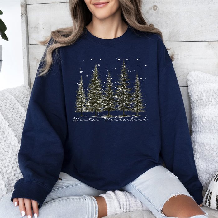 Winter Wonderland Christmas Trees Snow Scene With Pine Forest And Cozy Holiday Charm Sweatshirt