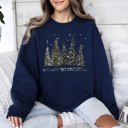 Medium Navy Winter Wonderland Christmas Trees Snow Scene With Pine Forest And Cozy Holiday Charm Sweatshirt