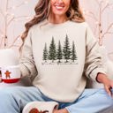 Large Sand Winter Wonderland Christmas Trees Snow Scene With Pine Forest And Cozy Holiday Charm Sweatshirt