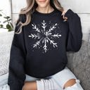 Medium Black Snowflake Winter Cozy Nighttime Snowflake Pattern Across Winter Wonderland Sweatshirt
