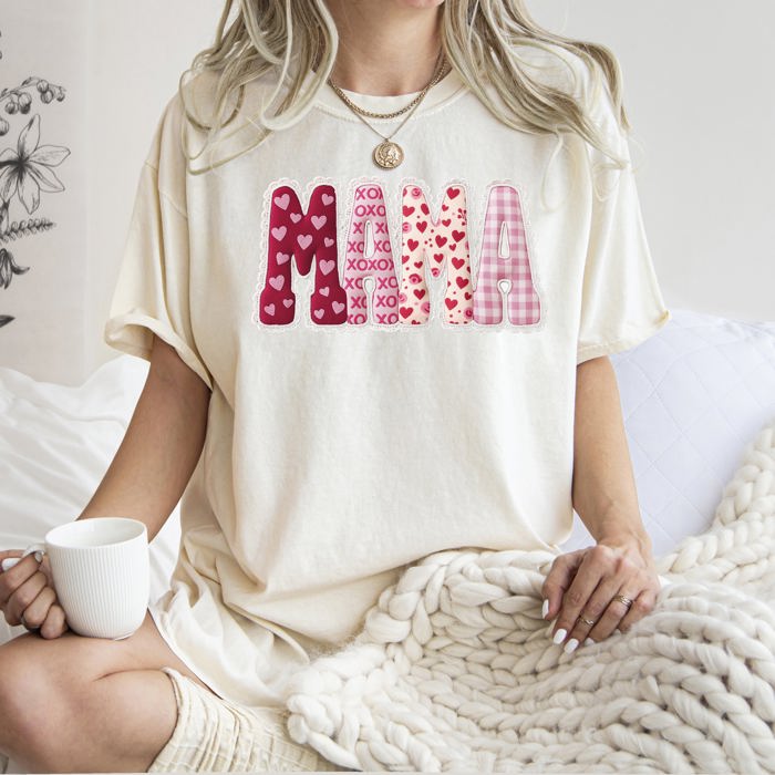 Adorable Mama Patterned Hearts Love Valentine Leopard Checkered Pumpkin Comfort Colors Tee