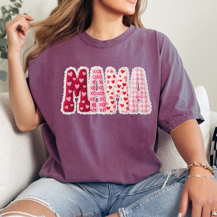 Adorable Mama Patterned Hearts Love Valentine Leopard Checkered Pumpkin Comfort Colors Tee