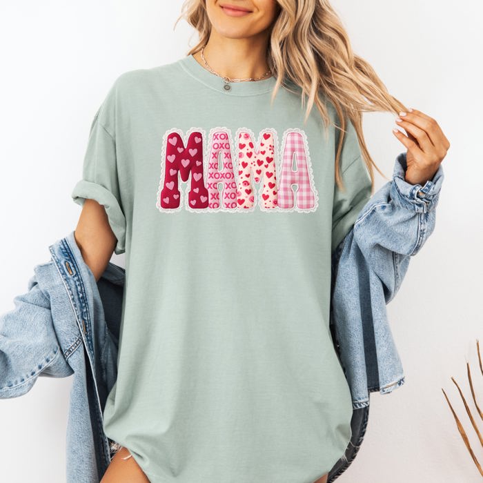 Adorable Mama Patterned Hearts Love Valentine Leopard Checkered Pumpkin Comfort Colors Tee