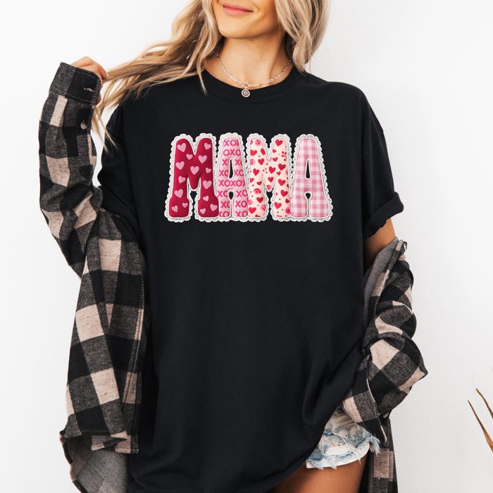 Adorable Mama Patterned Hearts Love Valentine Leopard Checkered Pumpkin Comfort Colors Tee