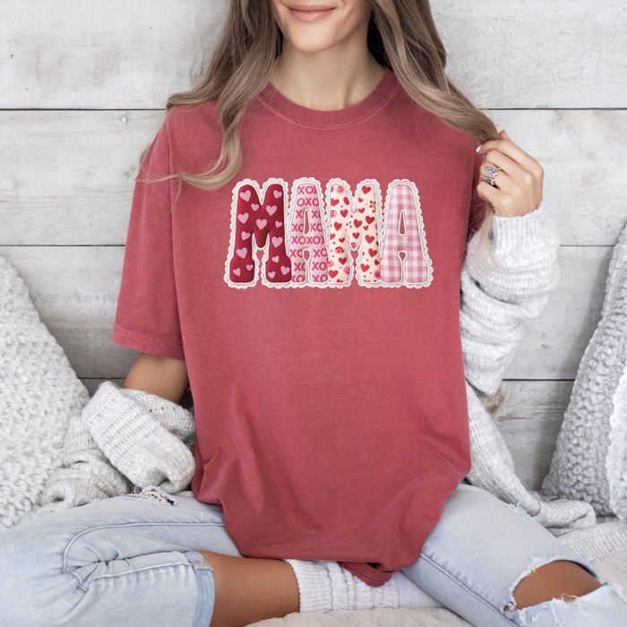 Adorable Mama Patterned Hearts Love Valentine Leopard Checkered Pumpkin Comfort Colors Tee
