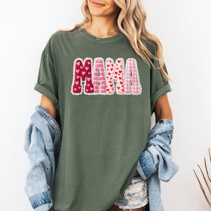 Adorable Mama Patterned Hearts Love Valentine Leopard Checkered Pumpkin Comfort Colors Tee