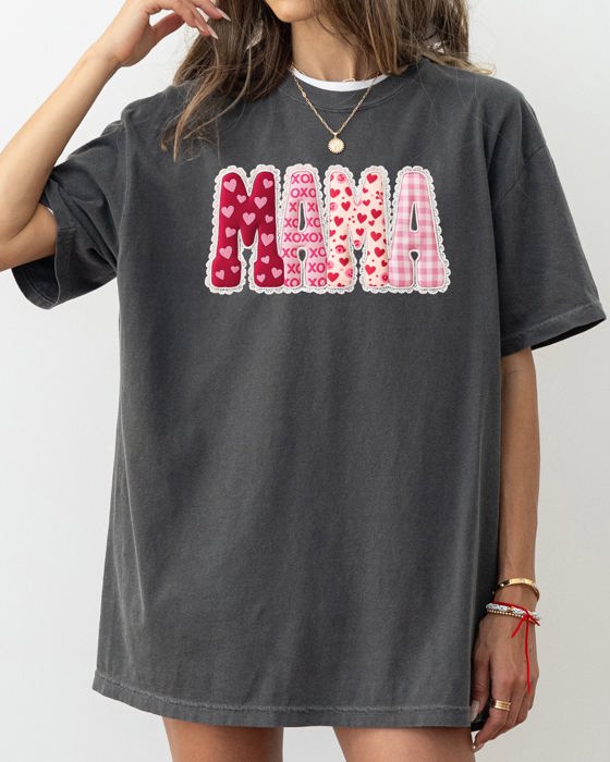 Adorable Mama Patterned Hearts Love Valentine Leopard Checkered Pumpkin Comfort Colors Tee
