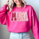 Small Heliconia Bright Pink Adorable Mama Valentine's Day Hearts Patterned Retro Style Cozy Fleece Sweatshirt