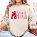 XL Sand Adorable Mama Valentine's Day Hearts Patterned Retro Style Cozy Fleece Sweatshirt