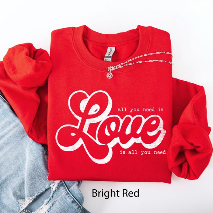 All You Need Is Love, Love Is All You Need Valentine's Day Retro Soft Cozy Sweatshirt