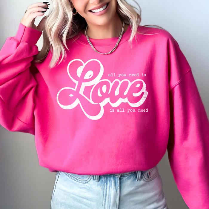 All You Need Is Love, Love Is All You Need Valentine's Day Retro Soft Cozy Sweatshirt