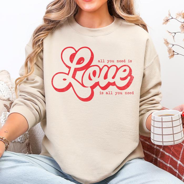 All You Need Is Love, Love Is All You Need Valentine's Day Retro Soft Cozy Sweatshirt