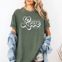 Medium Moss Dark Green All You Need Is Love, Love Is All You Need Autumn Leopard Pumpkin Print Comfort Colors Tee