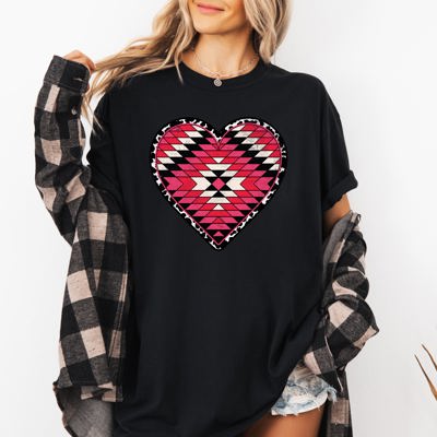 Aztec Cowboy Heart Leopard Print Checkered Pumpkin Motifs Autumn Vibe Comfort Colors Tee