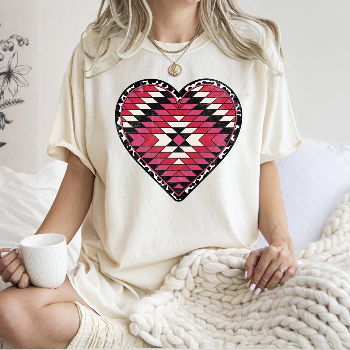 Aztec Cowboy Heart Leopard Print Checkered Pumpkin Motifs Autumn Vibe Comfort Colors Tee